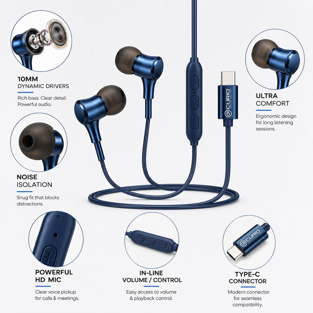 Echo-X Type-C Wired Handsfree Earphones with Volume Control