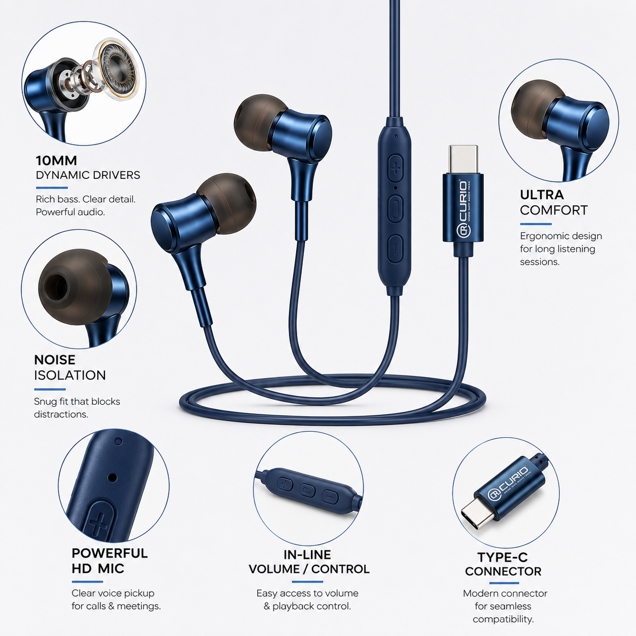 Echo-X Type-C Wired Handsfree Earphones with Volume Control