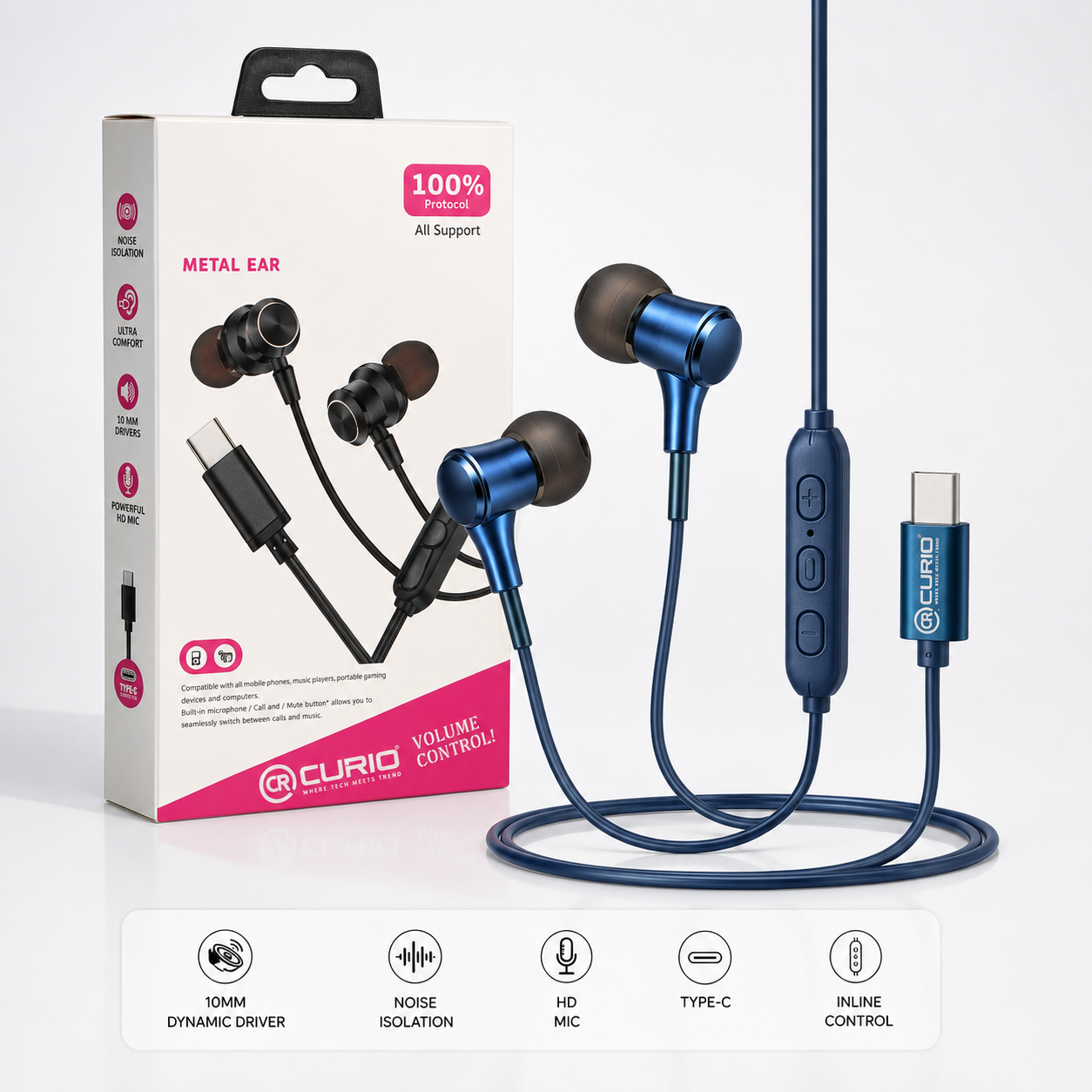 Echo-X Type-C Wired Handsfree Earphones with Volume Control